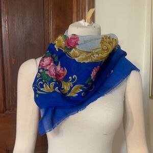 BAROQUE ROCOCO ROMANTIC FLORAL ROSES SCARF 60’s MADE IN JAPAN